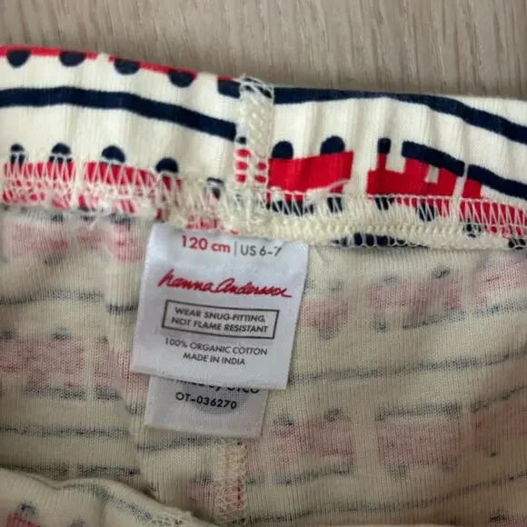 Hanna Andersson Kids Pajamas Train Red and White PJ Set 6/7 - Picture 4 of 5